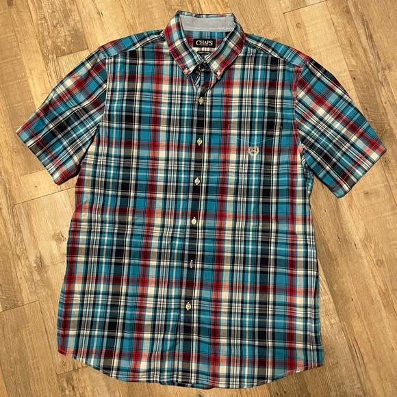 NWOT Chaps from The Bay Short Sleeve Plaid Button Up - Picture 1 of 4
